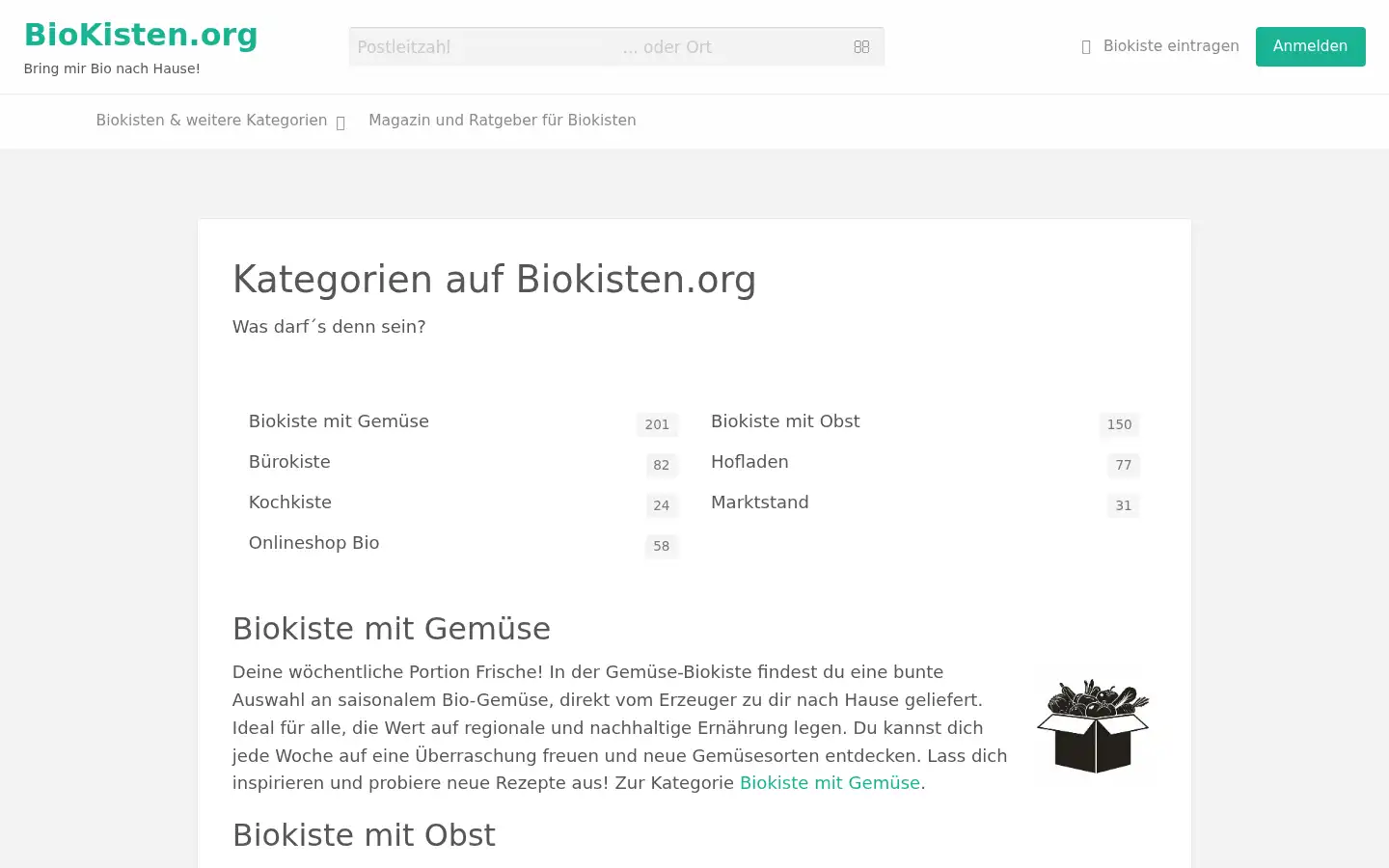 Screenshot of biokisten.org