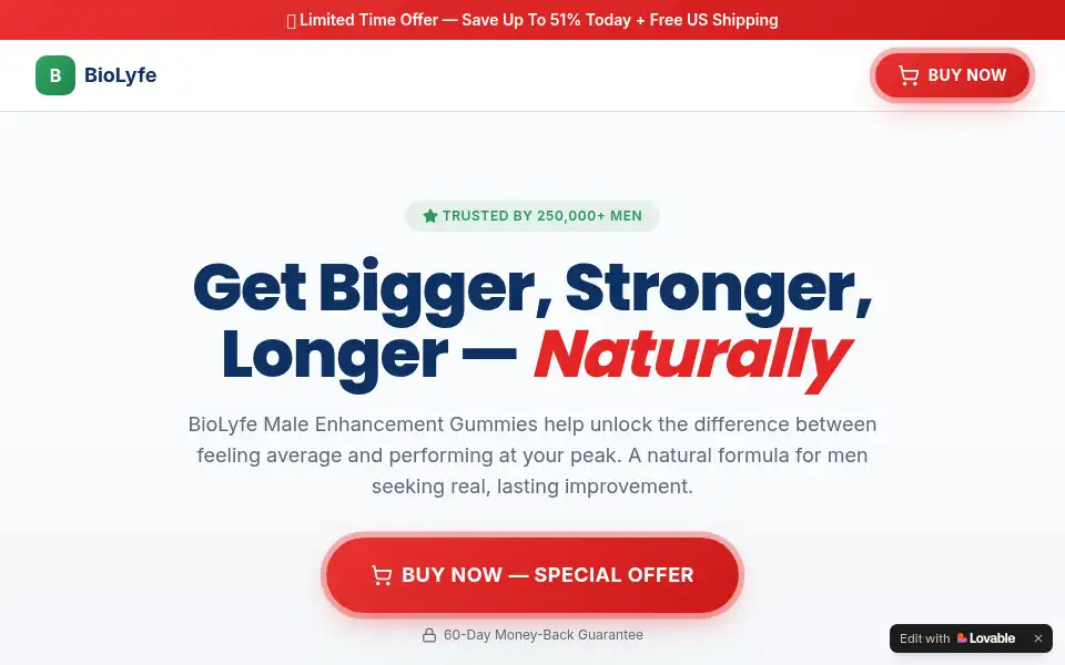 Screenshot of biolyfe-male-com.lovable.app