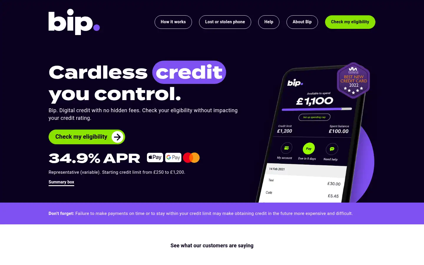 Screenshot of bip.credit