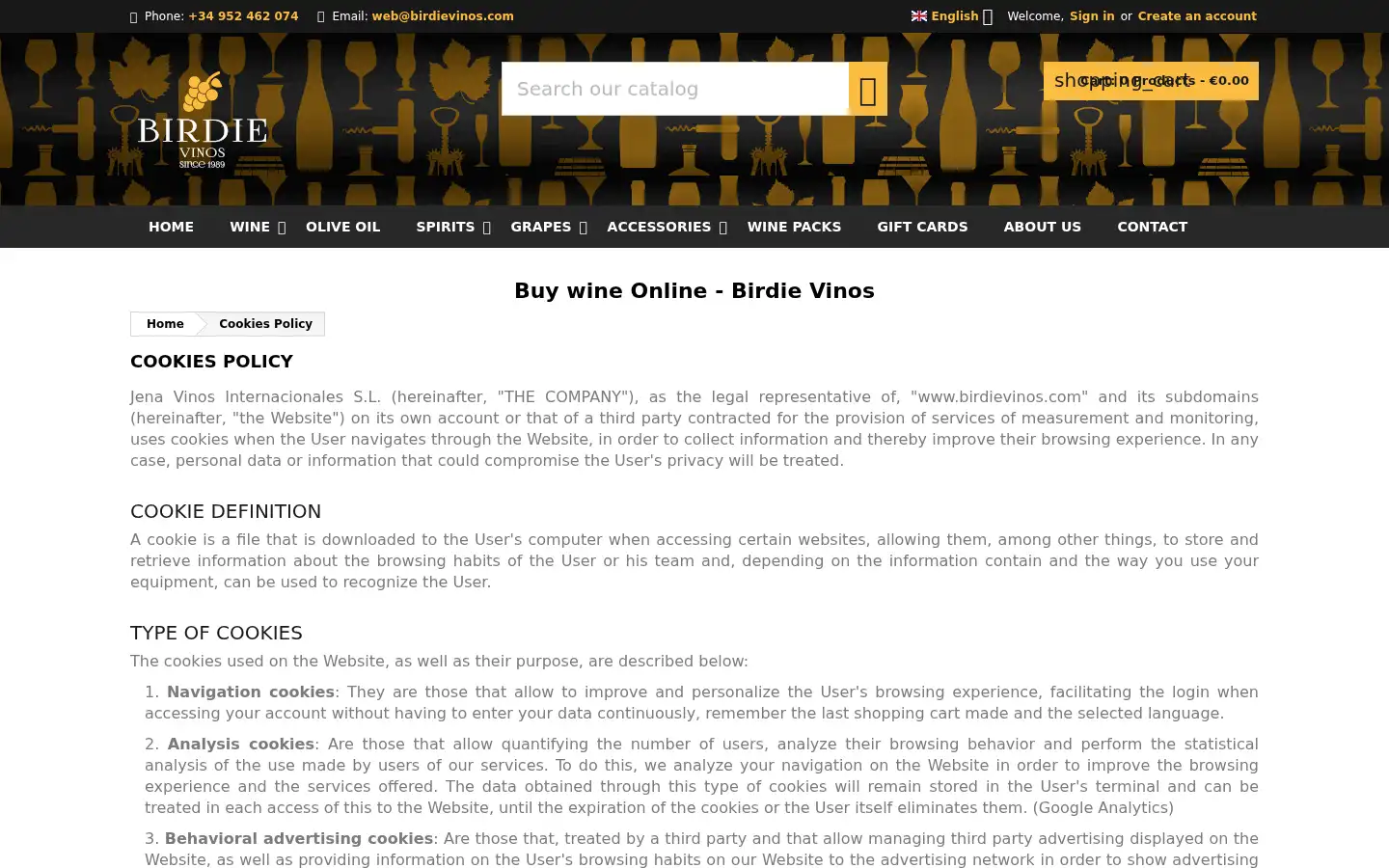 Screenshot of birdievinos.com