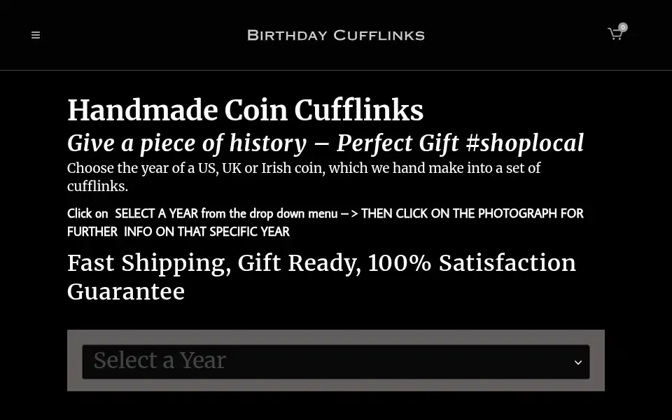 Screenshot of birthdaycufflinks.com