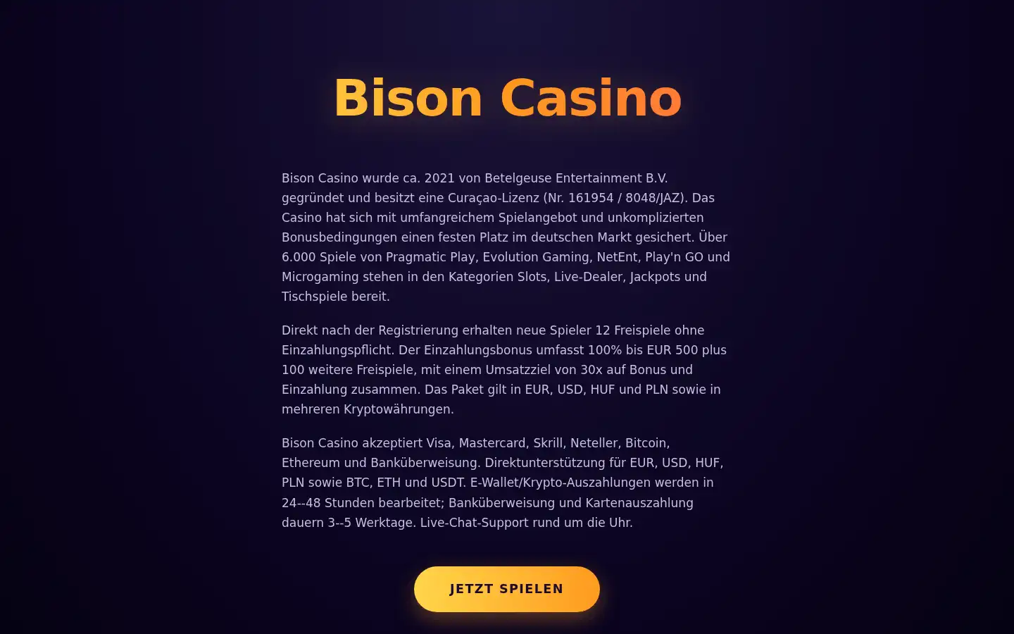 Screenshot of bisoncasino-de.live