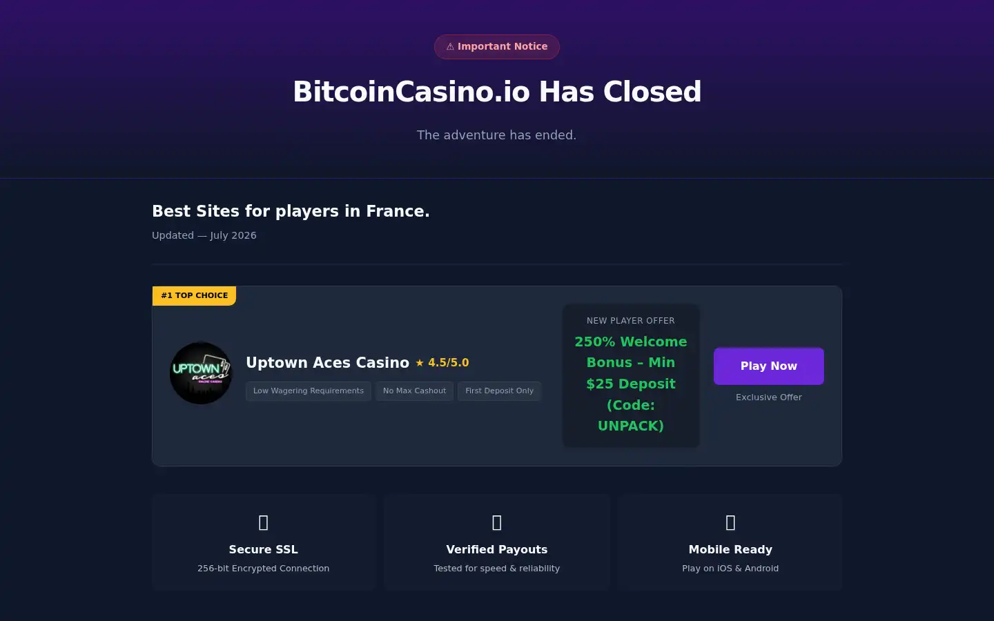 Screenshot of bitcoincasino.io