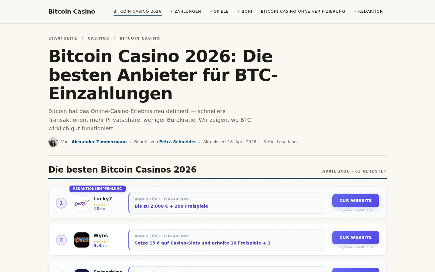 Screenshot of bitcoincasinozone.com