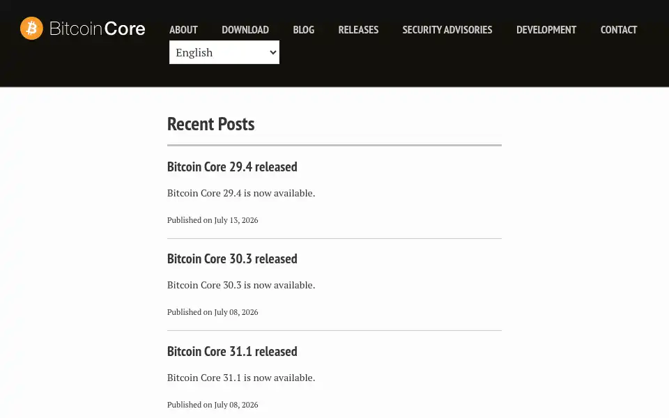 Screenshot of bitcoincore.org