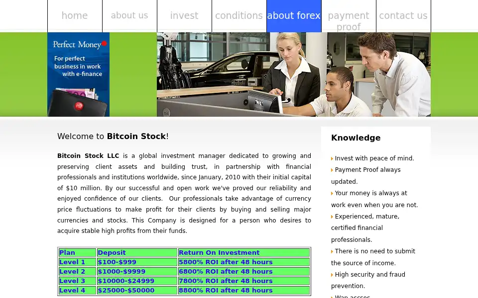 Screenshot of bitcoinstock.net