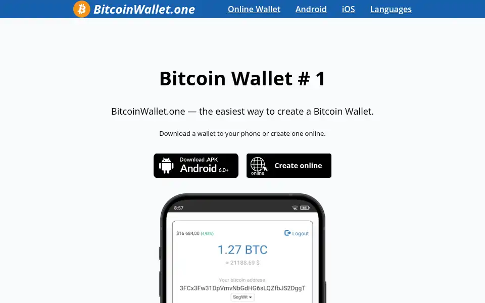 Screenshot of bitcoinwallet.one