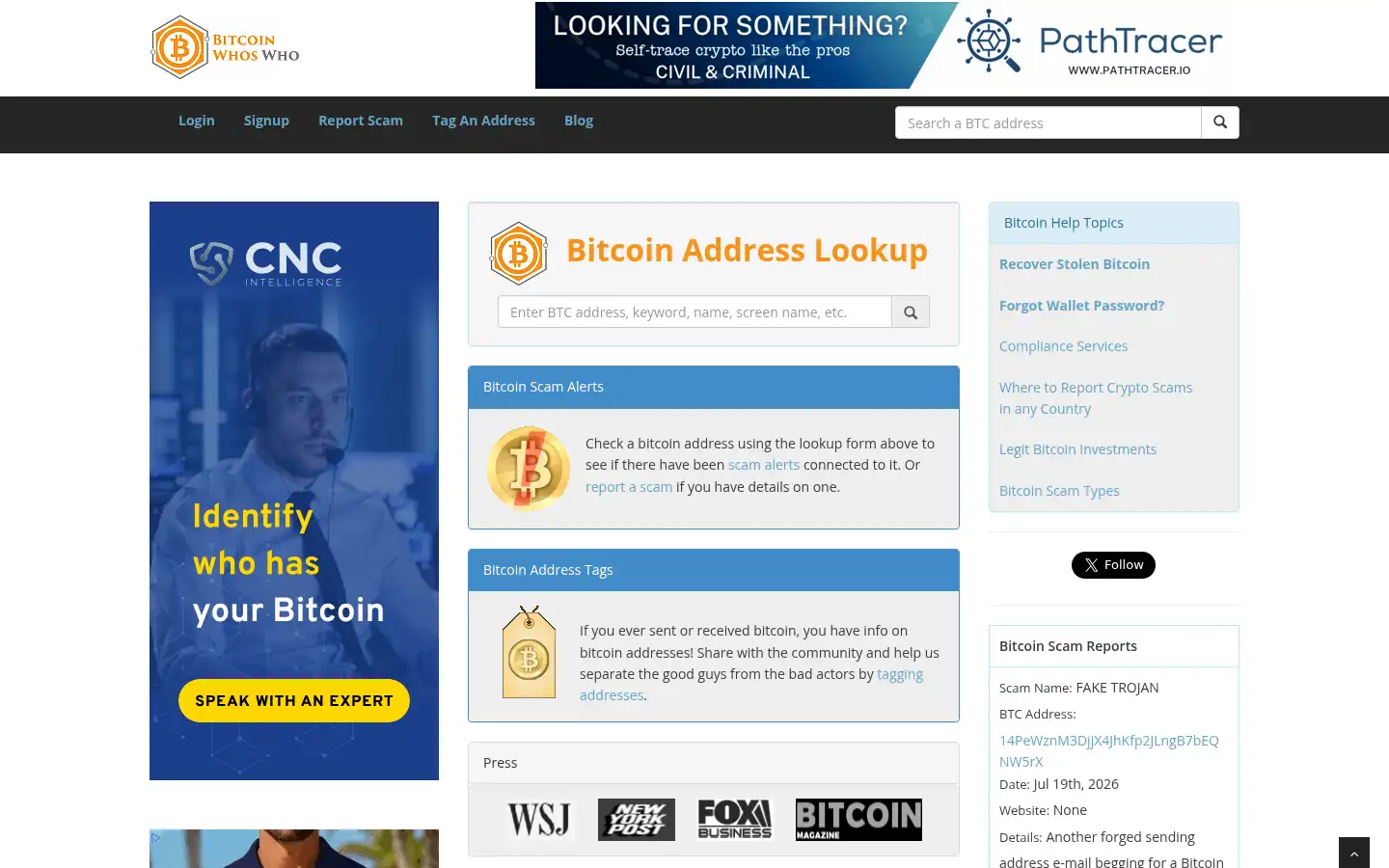 Screenshot of bitcoinwhoswho.com
