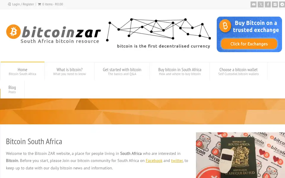 Screenshot of bitcoinzar.co.za