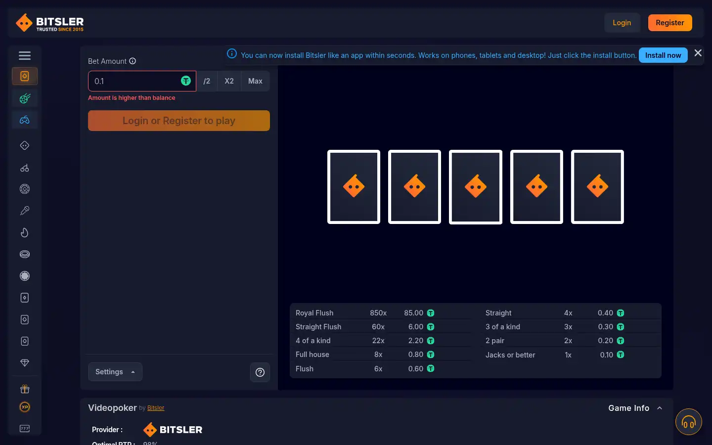 Screenshot of bitsler.com