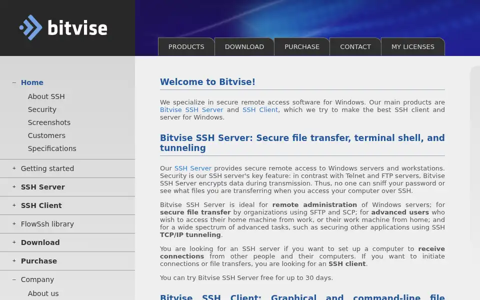 Screenshot of bitvise.com