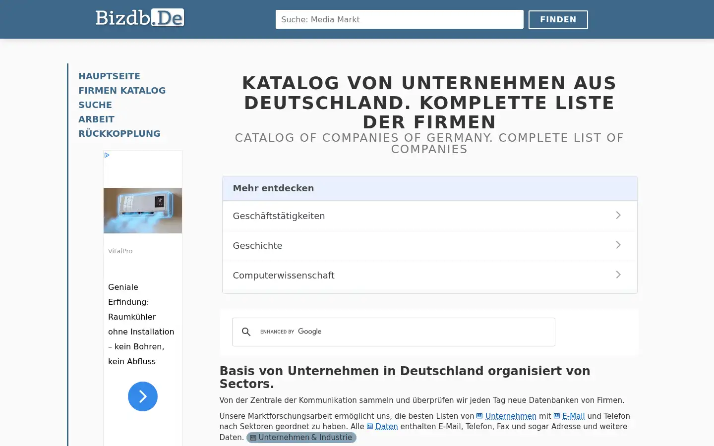 Screenshot of bizdb.de