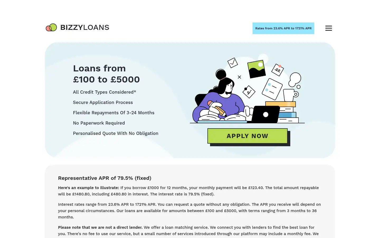 Screenshot of bizzyloans.co.uk