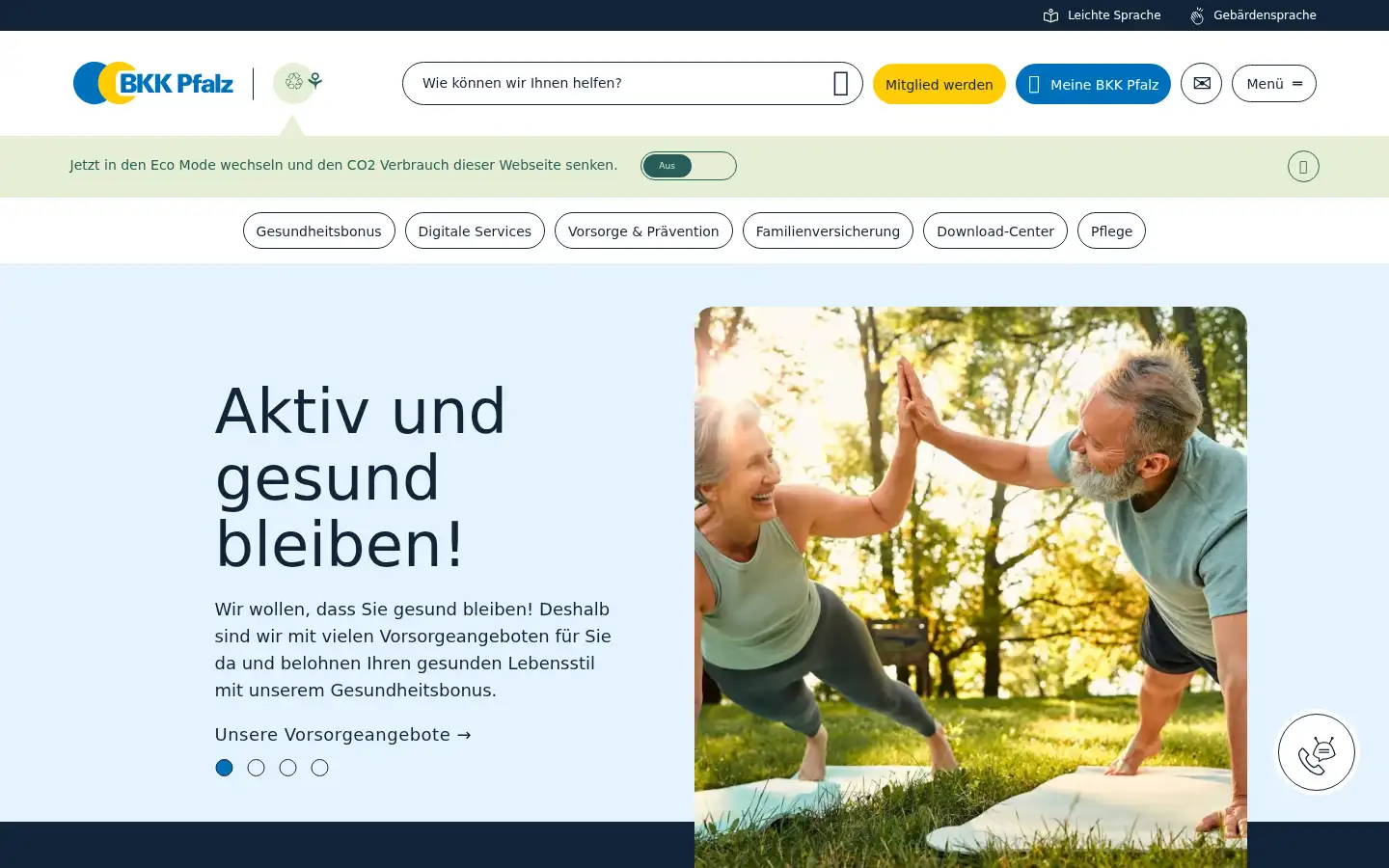 Screenshot of bkkpfalz.de