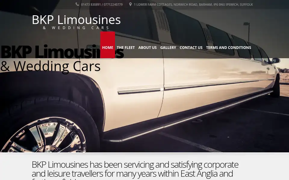 Screenshot of bkplimousinesandweddingcars.co.uk