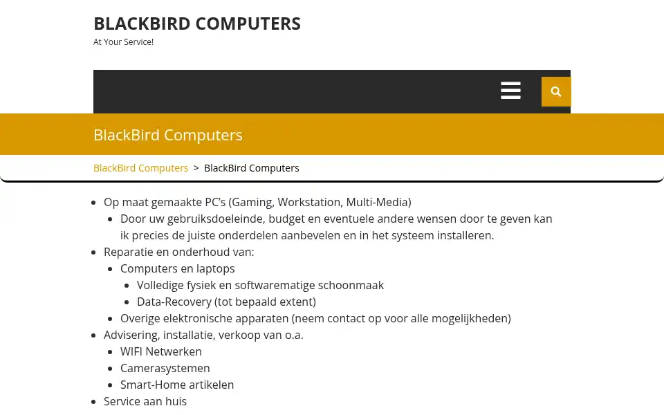 Screenshot of blackbirdcomputers.nl