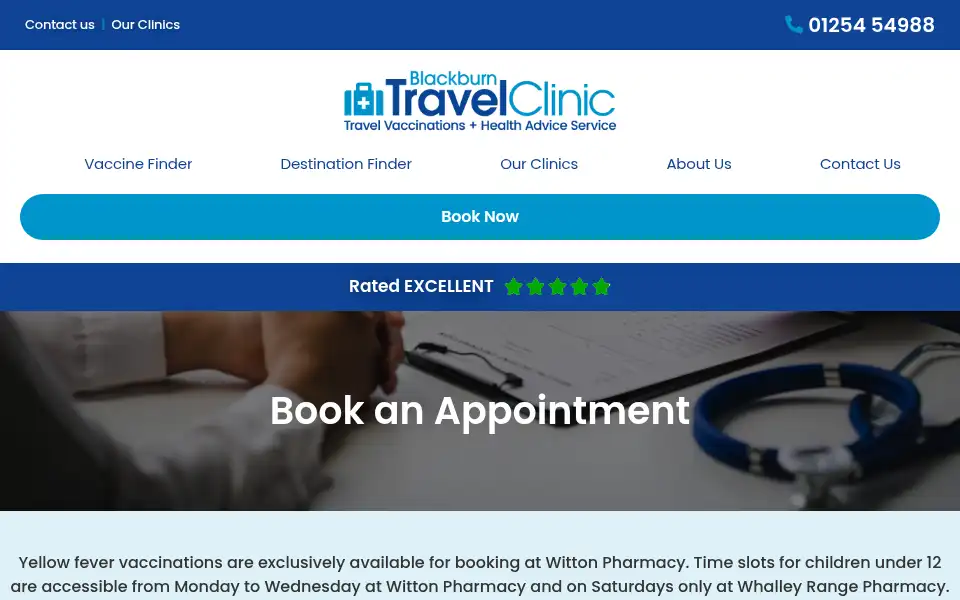 Screenshot of blackburntravelclinic.co.uk
