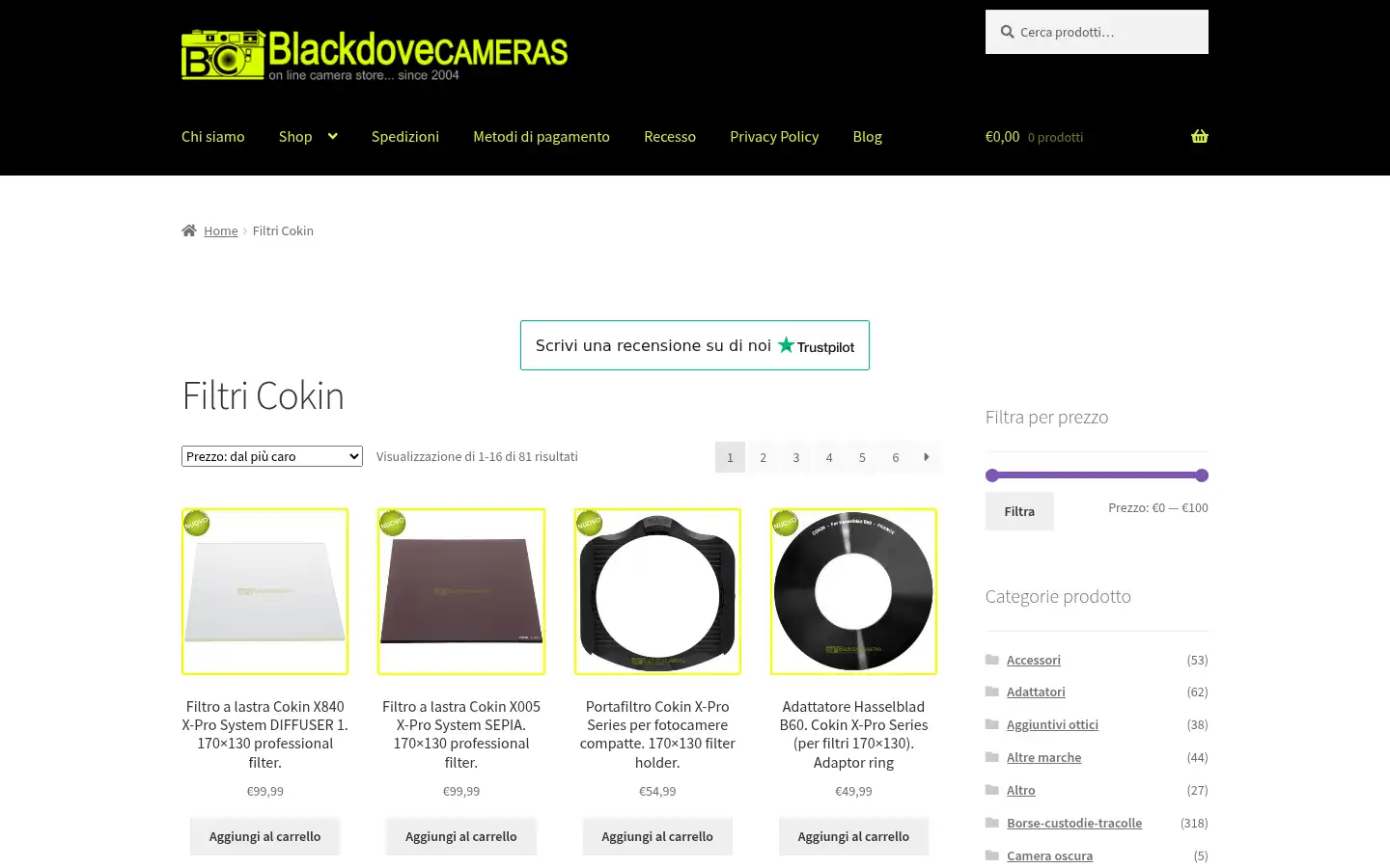 Screenshot of blackdove-cameras.it