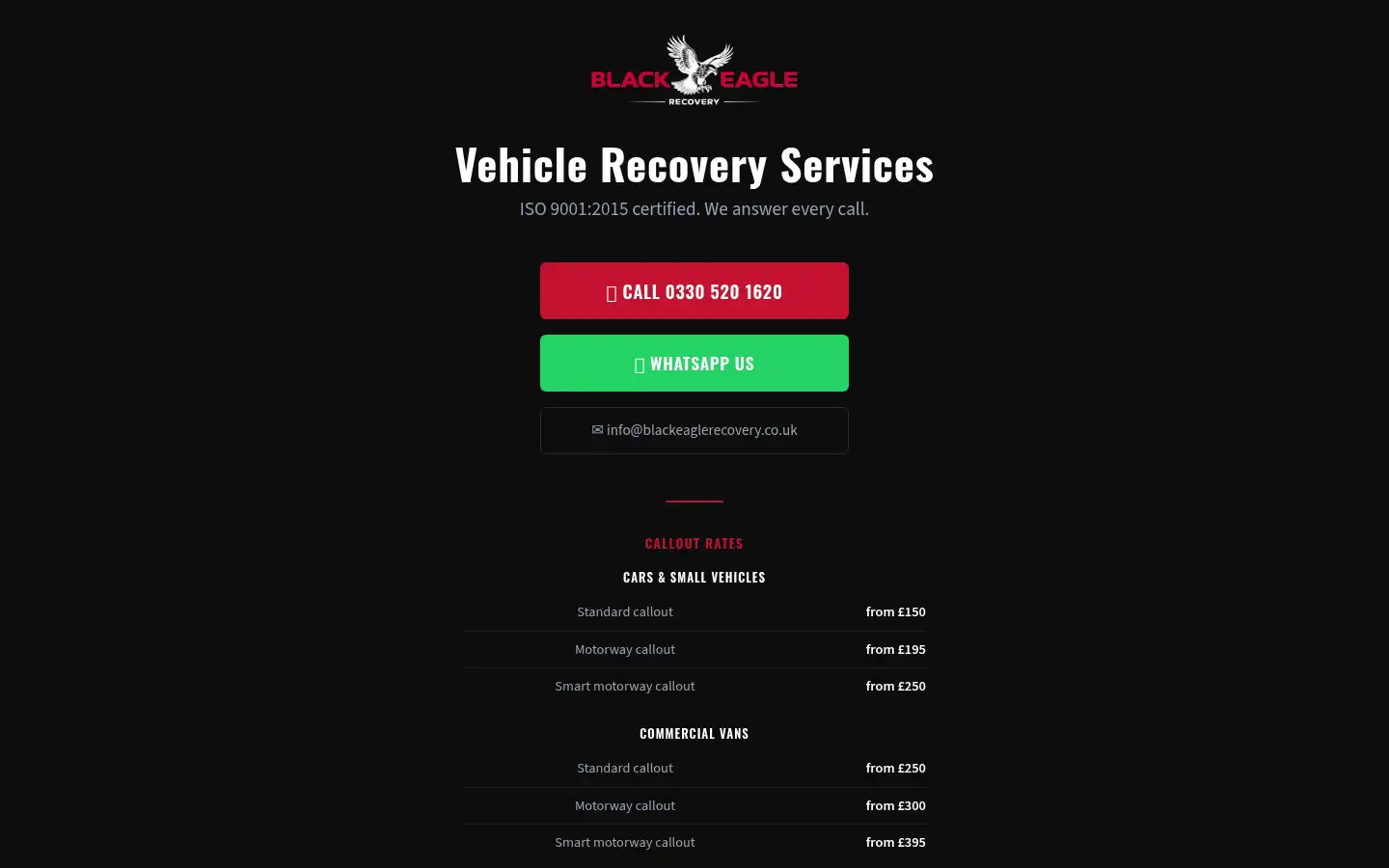 Screenshot of blackeaglerecovery.co.uk