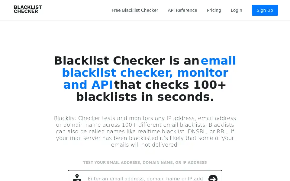 Screenshot of blacklistchecker.com