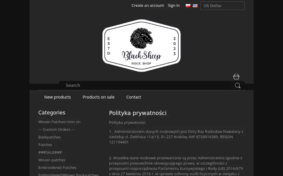 Screenshot of blacksheep-rockshop.com