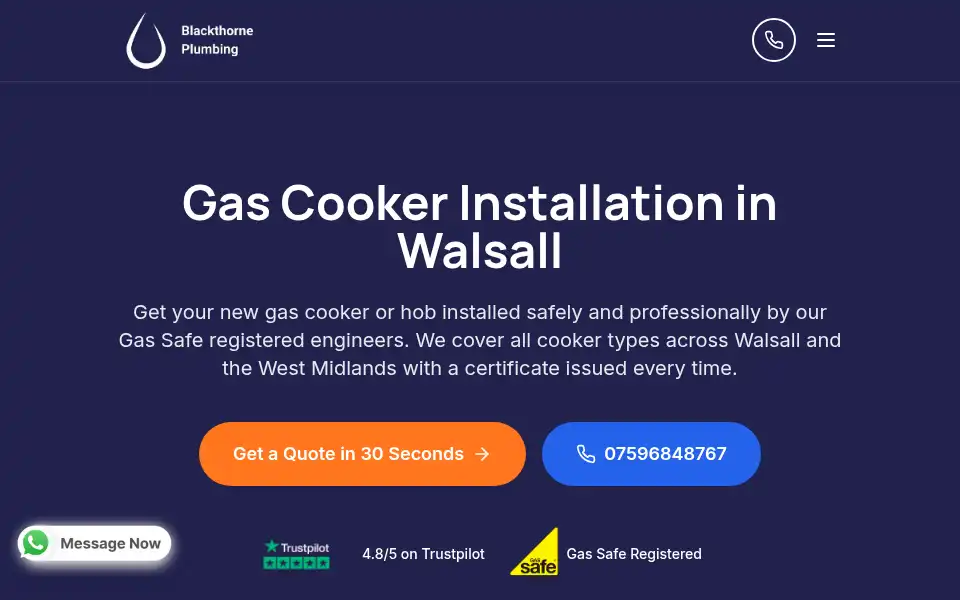 Screenshot of blackthorneplumbing.co.uk