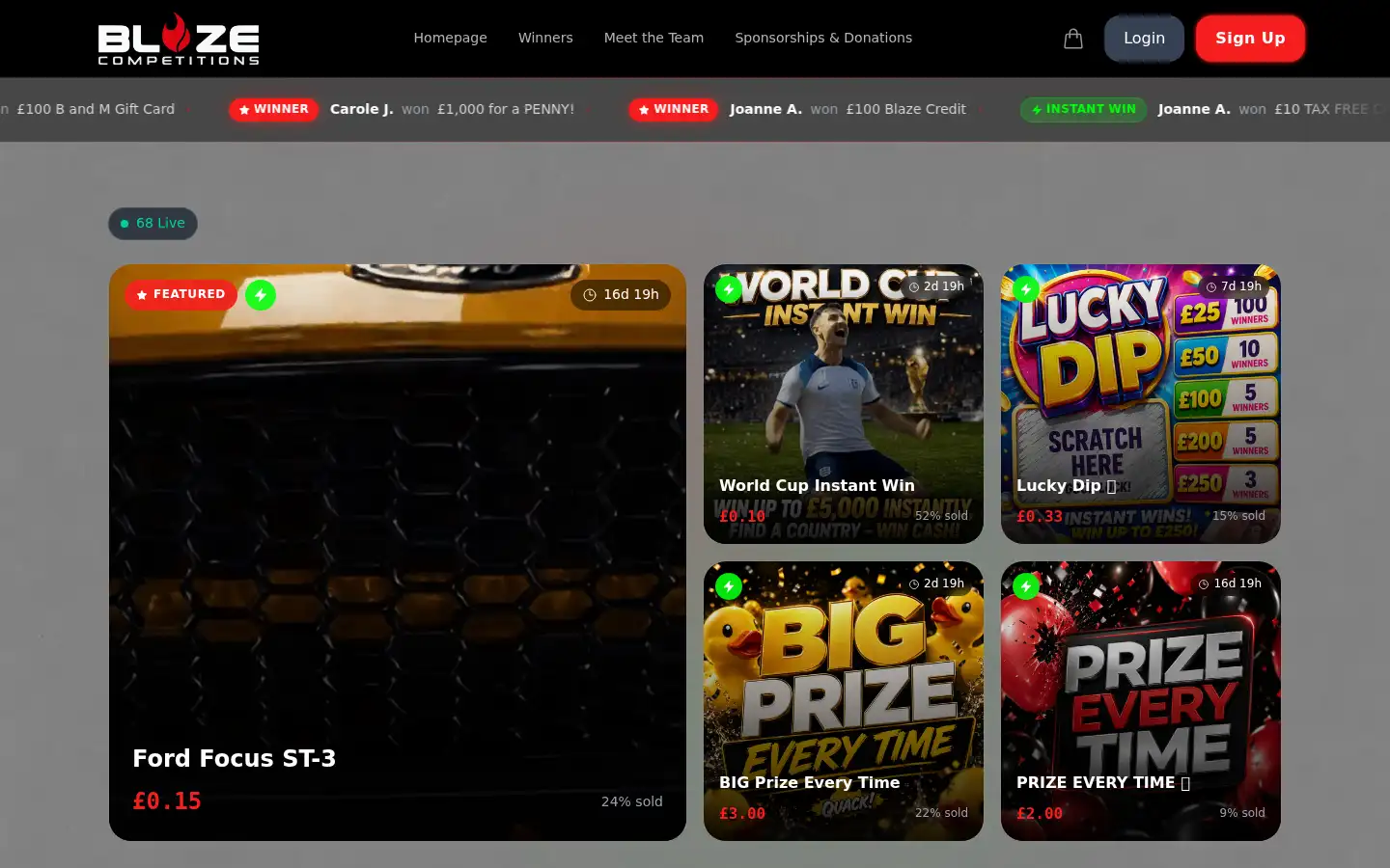 Screenshot of blazecompetitions.co.uk