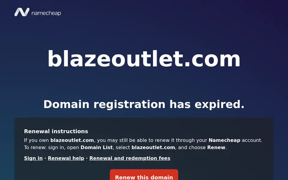 Screenshot of blazeoutlet.com