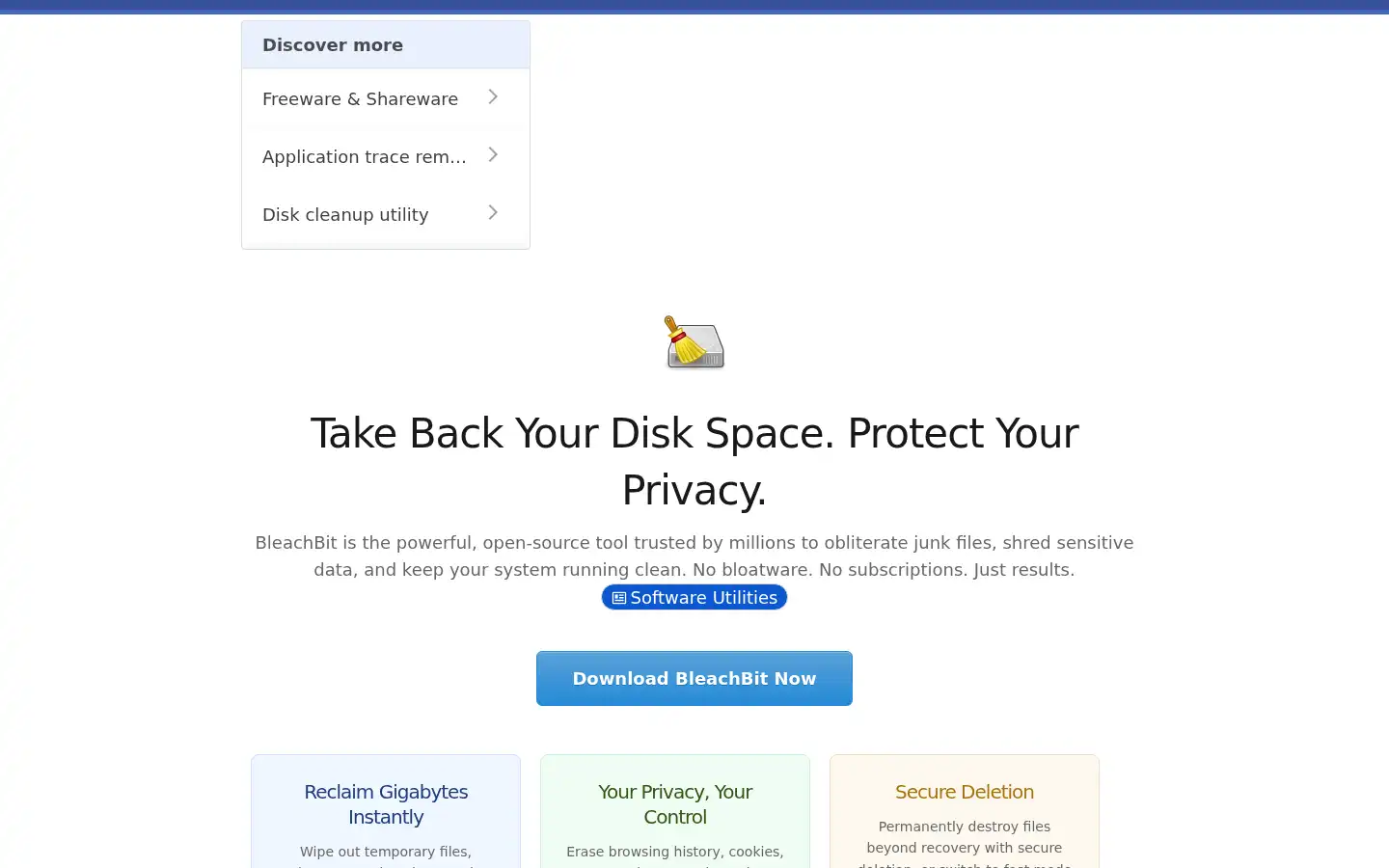 Screenshot of bleachbit.org