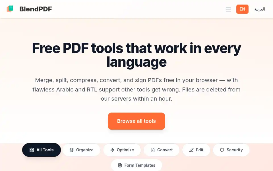 Screenshot of blendpdf.com