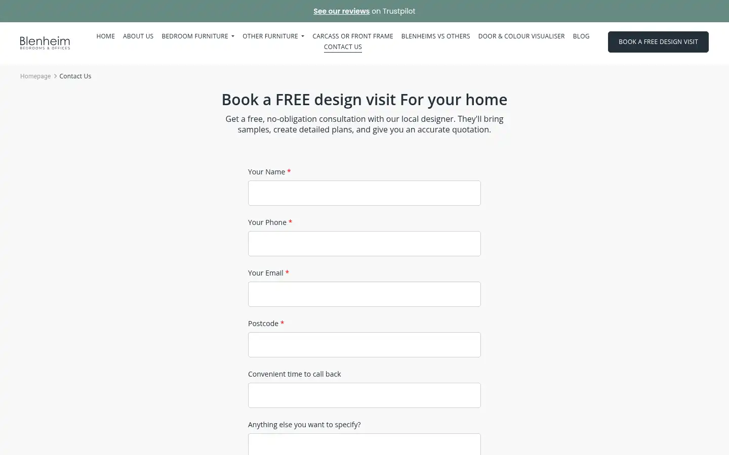 Screenshot of blenheimbedrooms.co.uk
