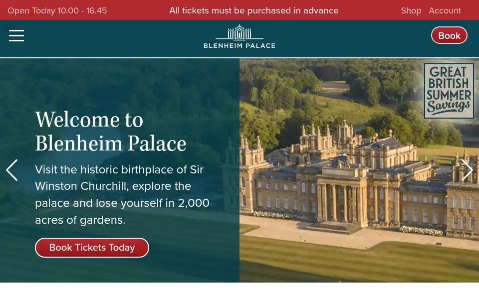 Screenshot of blenheimpalace.com