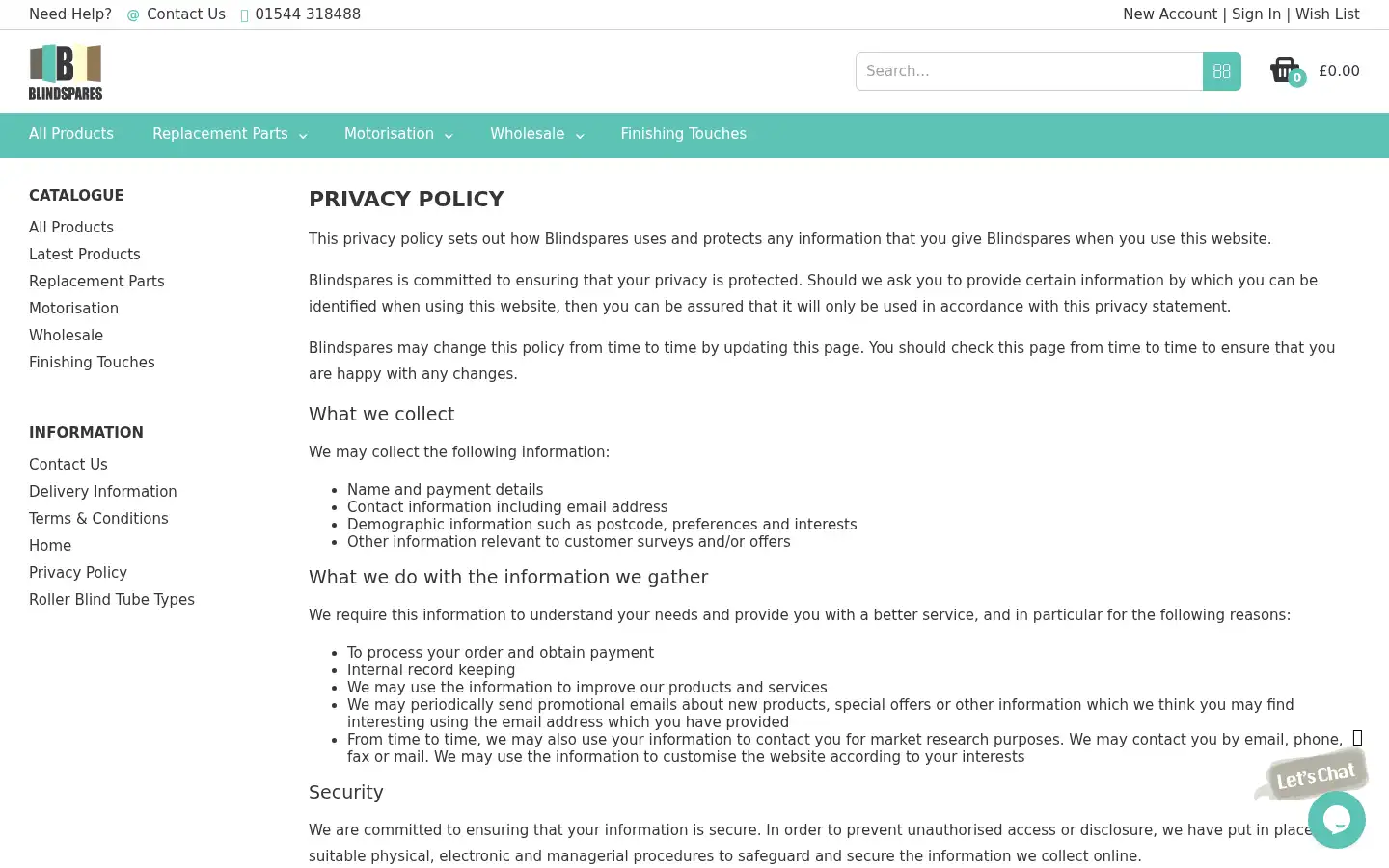 Screenshot of blindspares.co.uk