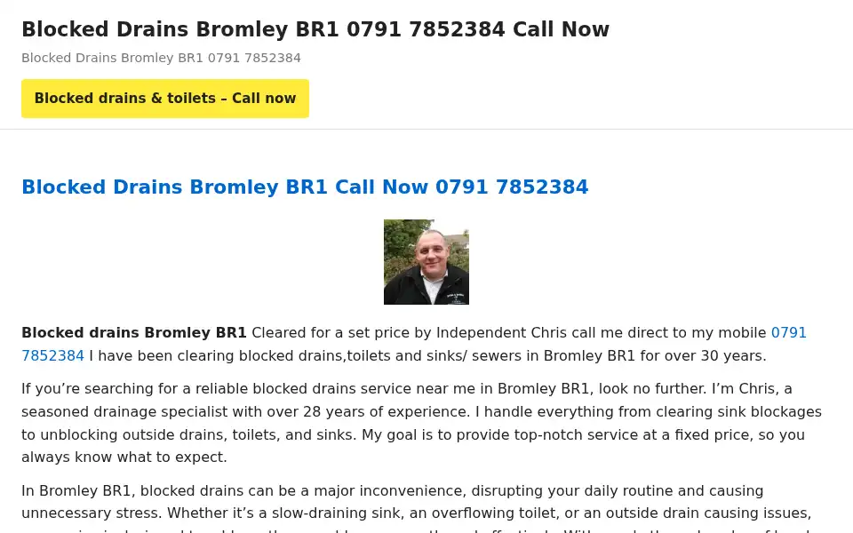 Screenshot of blocked-drains-bromley.co.uk