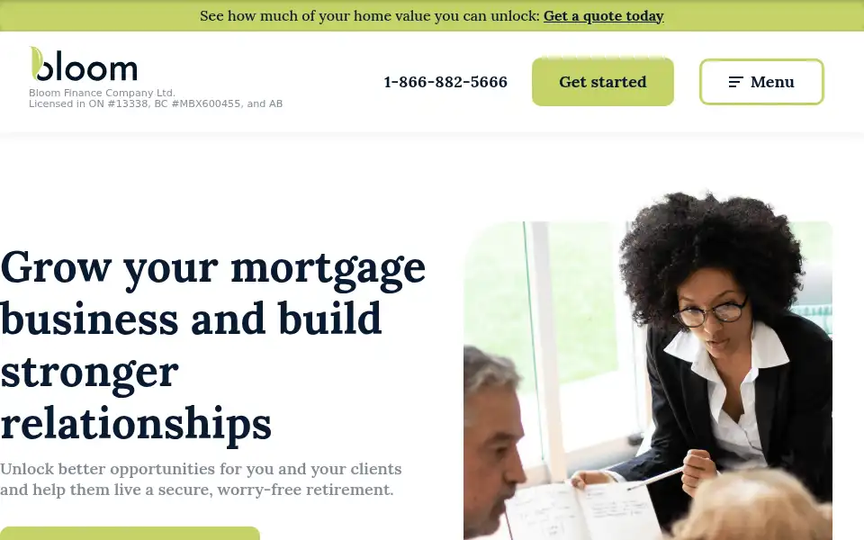 Screenshot of bloomfin.ca
