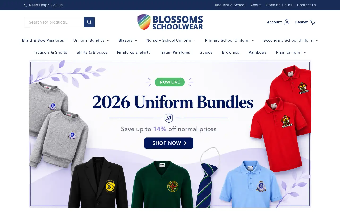 Screenshot of blossomsschoolwear.com