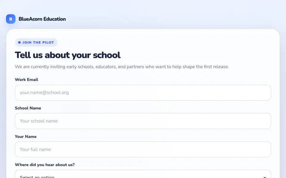 Screenshot of blueacorn.org