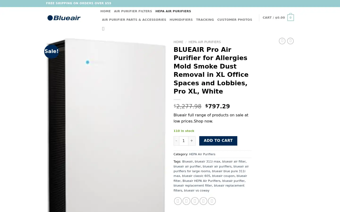 Screenshot of blueairoutlet.com