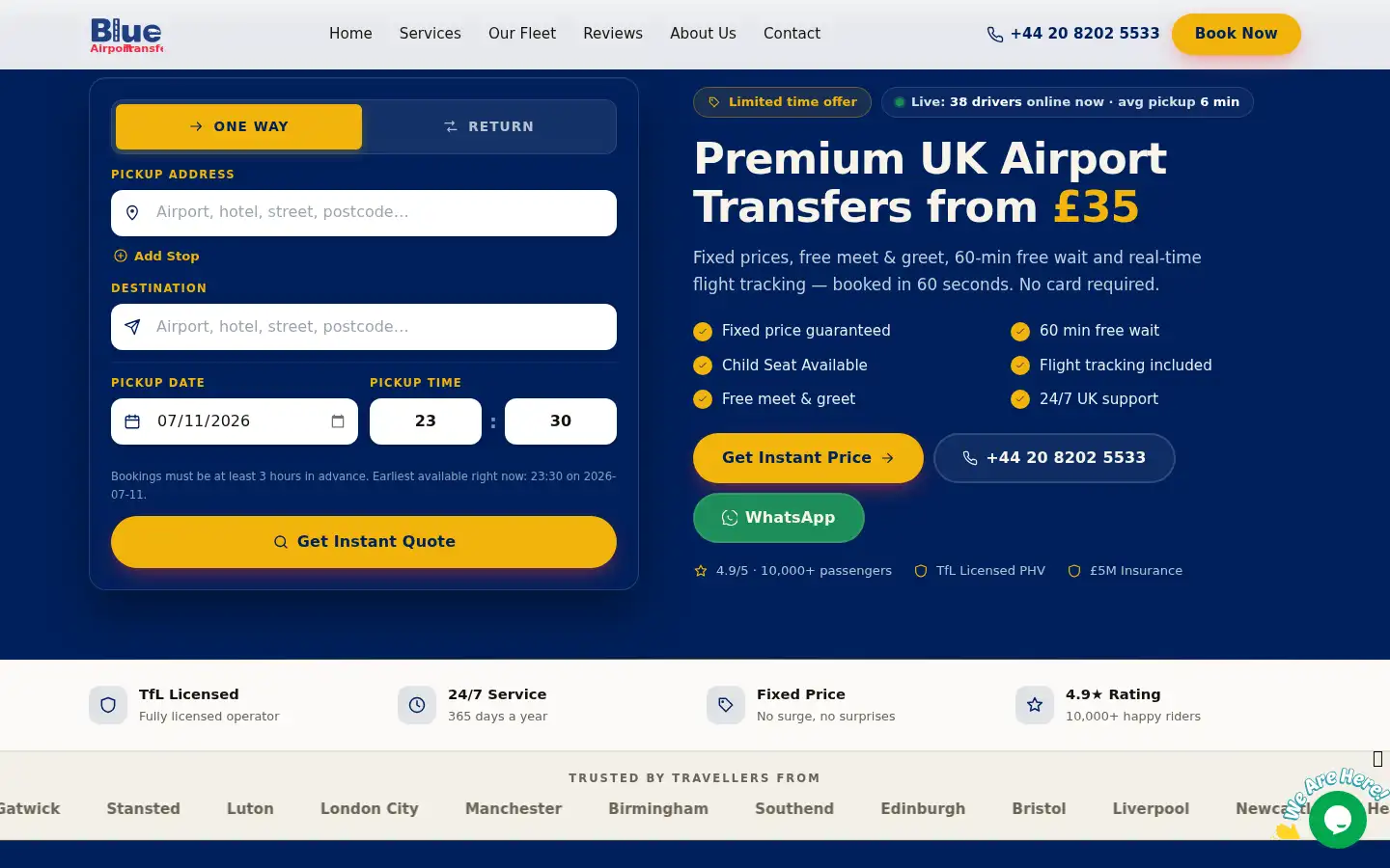 Screenshot of blueairporttransfer.com