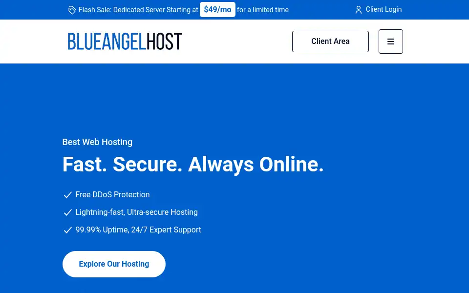 Screenshot of blueangelhost.com