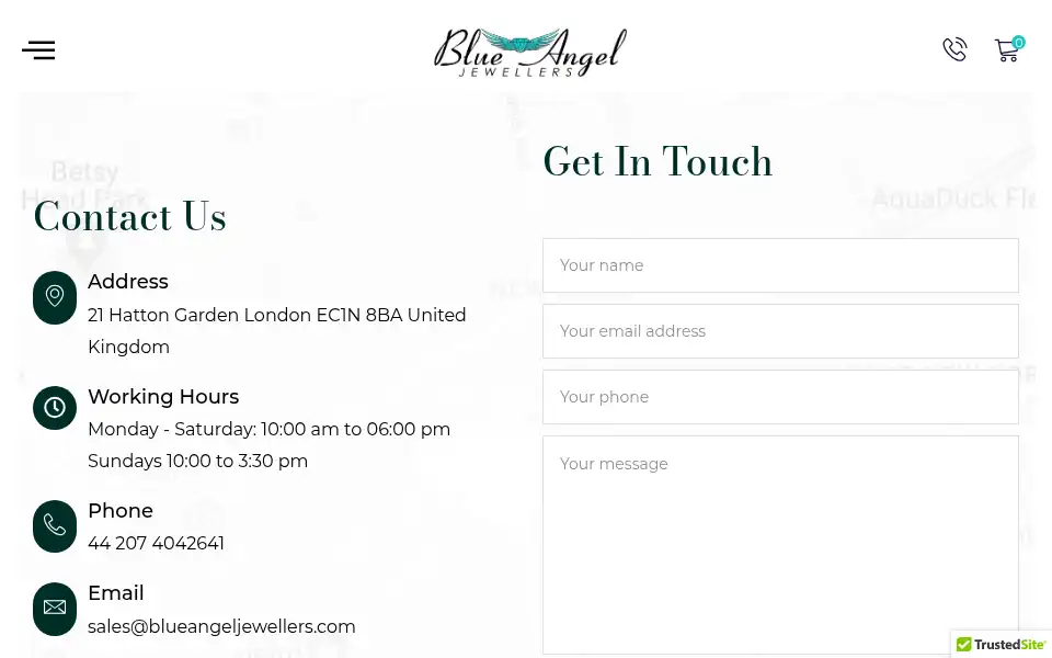 Screenshot of blueangeljewellers.com