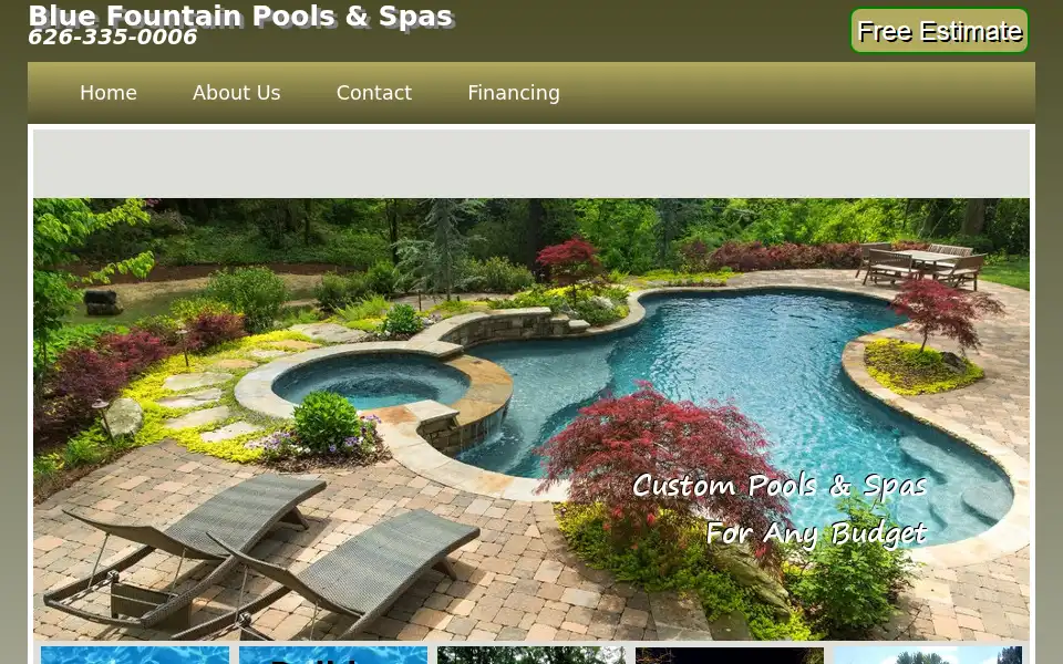 Screenshot of bluefountainpools.com