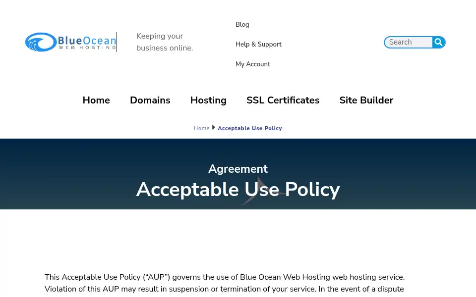 Screenshot of blueoceanwebhosting.com.au