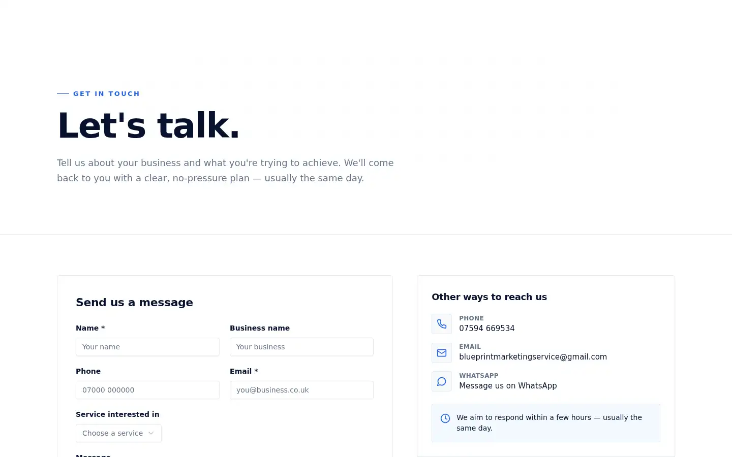 Screenshot of blueprintmarketingservices.co.uk