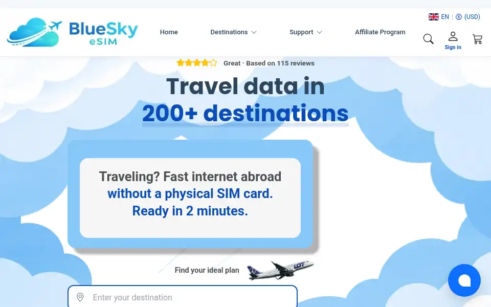 Screenshot of blueskyesim.com