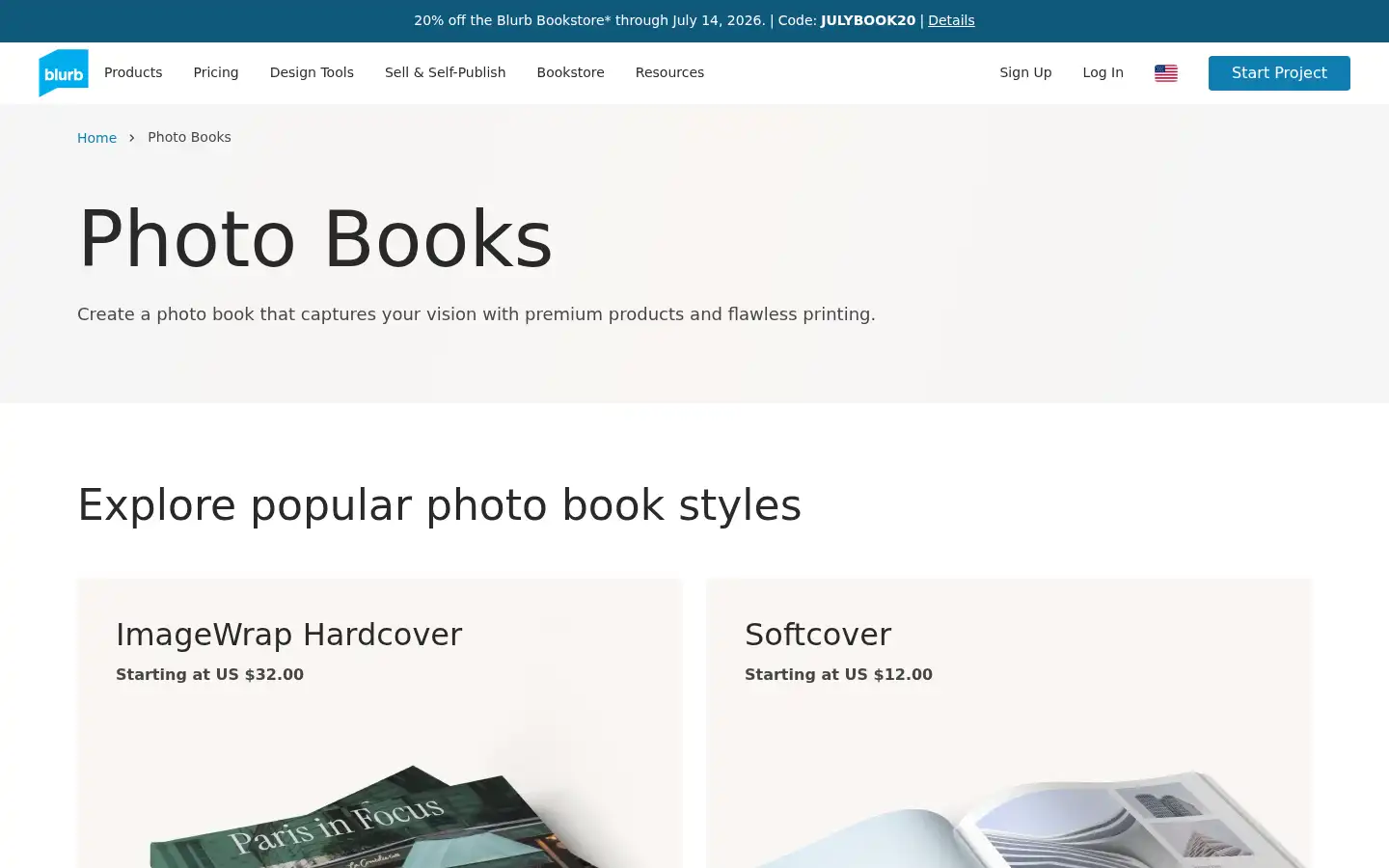 Screenshot of blurb.com