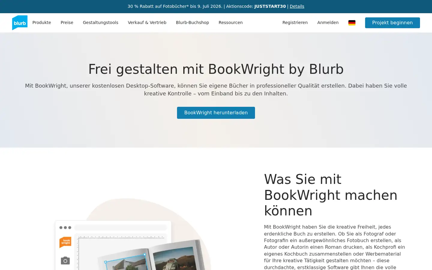 Screenshot of blurb.de