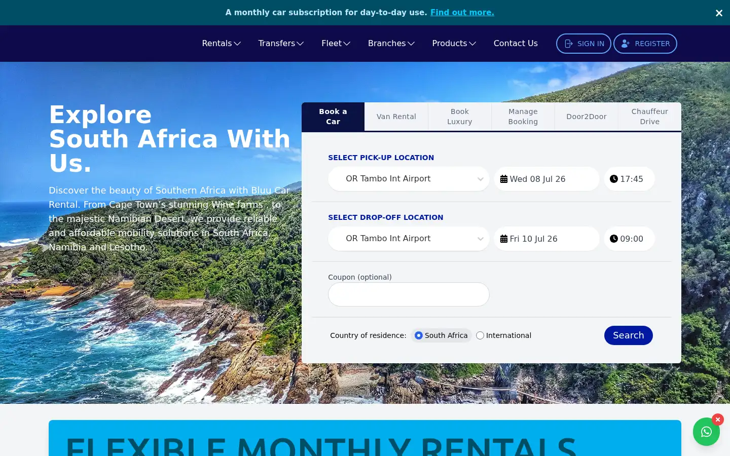 Screenshot of bluucarrental.com
