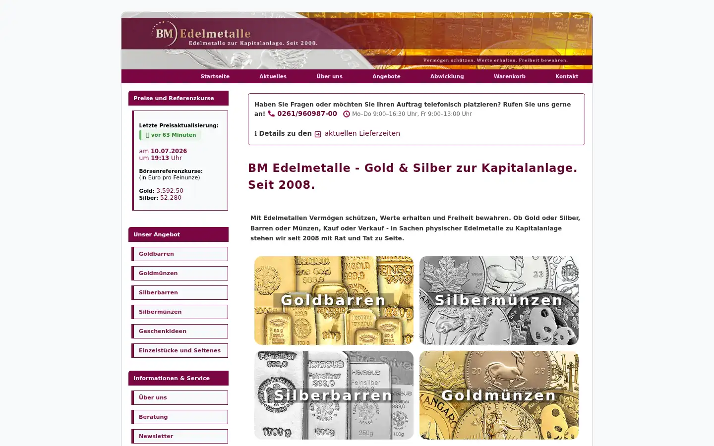 Screenshot of bm-edelmetalle.de
