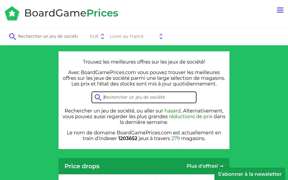 Screenshot of boardgameprices.com